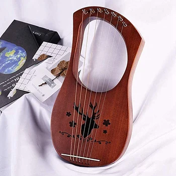 7-String Liră Harpă Mahon Solid Din Lemn Siruri De Caractere De Metal, Instrumente Cu Coarde