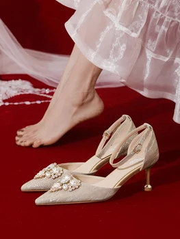Franceză Pantofi de Nunta Rochie de Mireasa Pantofi de Mireasa 2021 Vara Noi de Aur Stras Tocuri inalte Femei Rochie de Mireasa Pantofi