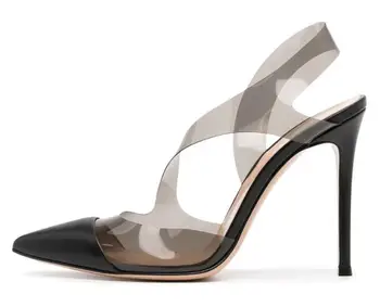Moraima Snc Negru Transparent PVC Pantofi cu Toc Subliniat Toe Decupaje Stilet Tocuri de Dimensiuni Mari Rochie de Petrecere Pantofi 35-45