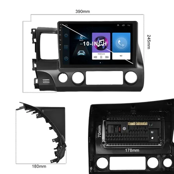 Podofo Android Auto Stereo Radio 2 Din Pentru Honda Civic 6 2006 - 2011 Multimedia Audio Video Player Navigare GPS casetofon