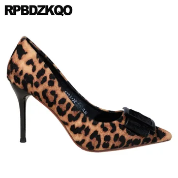 Dimensiunea 4 34 8cm Femei Pompe Subliniat Toe 2021 Winkle Selector de Pantofi de Brand Arcul de piele de Căprioară Blana de Leopard de Imprimare de Înaltă Tocuri Pista Stilet Subțire