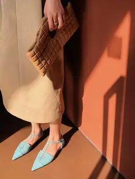 Krazing oală din piele a subliniat toe superficial cataramă curele stil simplu gentlewomen romantic francez, catâri sandale femei L47