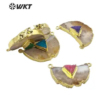 WT-P1514 Crescent naturale piatră galben pandantiv colorat triunghi bijuterie de piatra cu aur galvanizare bucle duble moda pandantiv