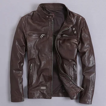 Transport gratuit.Vânzările de calitate epocă goathide jachete barbati,barbati jacheta din piele,clasic motocicleta motociclist.casual