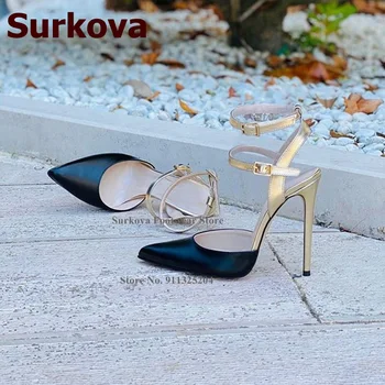 Surkova Neon Galben Mozaic Pantofi Cu Toc Înalt Glezna Curea Cataramă Superficial Banchet Pompe Size46 Concisă A Subliniat Toe Încălțăminte