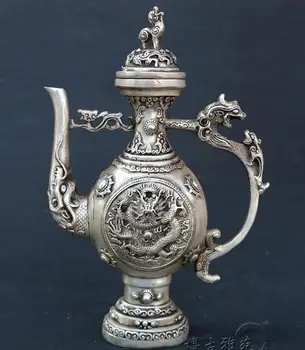 Vechi Tibet argint Dragon ceainic,Noroc bun augur,cel mai bun de colectare&podoabă,transport gratuit
