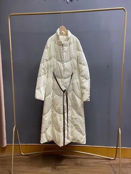 2021 jacheta de iarna noi lungi casual alb rață jos ten stand-up guler gros de dantelă cu mâneci lungi în jos jacheta femei