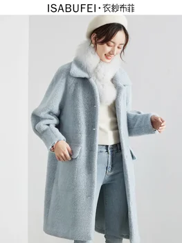 La începutul iernii 2021 nou versiunea coreeană liber mid-lungime haina de lână mici proaspete lapte moale haină albastră femei
