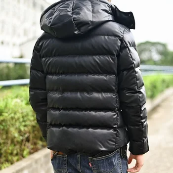 Autentice din piele de bărbați în jos jacheta cald gros geaca de iarna geaca de piele neagra detașabil casual streetwear cu capota îmbrăcăminte exterioară