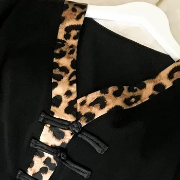 Primavara Toamna Moda Pentru Femei Seturi De Vara Noi V-Neck Maneca Scurta Bluza Leopard Talie Elastic Pantaloni Casual Costum Din Două Piese