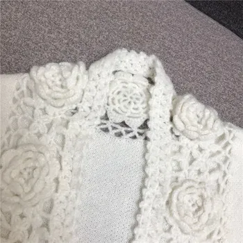Brand de lux de Designer Pulover tricotat pentru Femei de Vintage V Gâtului Gol Afară Croche Maneci Lungi Tricotate Cardigan