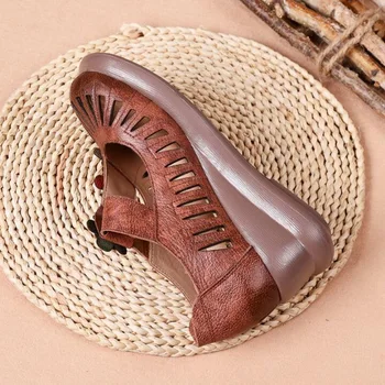 2019 vara confortabile din Piele gaura pantofii Stil retro Baotou de sex feminin sandale cu Talpă Moale anti-Alunecare femeile gravide mama pantofi