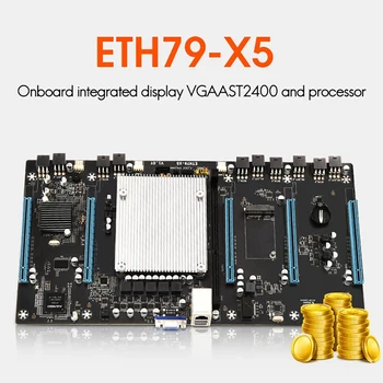 ETH79-X5 BTC Mining Placa de baza cu E5 2620 CPU+8G DDR3 RAM+SSD 128G+5XPower Cablu H61 despre lga2011 V1/V2 65mm 5 GPU PCIE16X