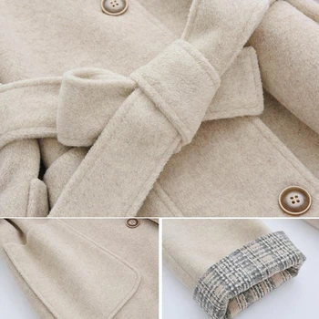 Stil Coreean Lungime Haină De Lână Femei Toamna Iarna Subțire De Amestec De Lână Sacou Vintage Pieptul Singur Palton Elegant Uza