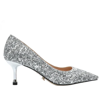 Argintiu cu Paiete, Pantofi de Nunta 2021 Nouă domnișoare de Onoare Pantofi Rochie de Mireasa 6cm Subliniat Mijloc Toc Toc Subțire Tocuri inalte Pantofi pentru Femei