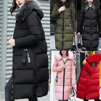 2021 Femei Down Parka Jacheta de Iarna de Mare Guler de Blană Gros Strat Subțire de Moda cu Gluga din Bumbac Îmbrăcăminte de Iarnă Lungă Femeie Haina