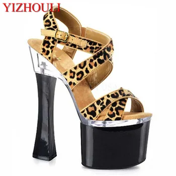 Femei sandale, sexy leopard cu toc sandale de cristal sandale cu toc înalt 18cm