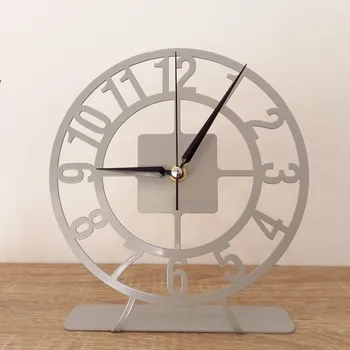 Ceas de masa, Modern și Geometrice Ceas, Desktop Ceas din Metal, Masă de top ceas, Cerc Pătrat Gri