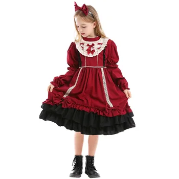 Roșu Fete De Halloween Lolita Alice Costume Copii Copii Chelneriță Menajera Cosplay Carnaval De Purim Parada Joc De Rol Show-Rochie De Petrecere