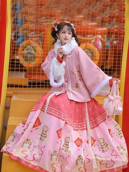 Rochie Chinez Antic Kimono Hanfu Roșu Broderie Tradițională Dinastiei Tang Rochii China Stil De Anul Nou Cosplay Costum De Iarnă