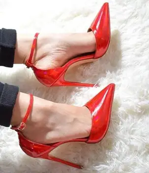 Moraima Snc Curea Glezna Pantofi cu Toc Femeii a Subliniat Toe Sexy Pompe de piele Roșie Stilet tocuri