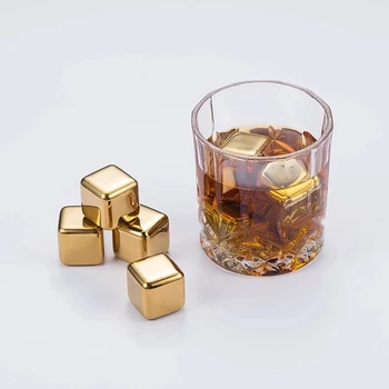 4/6/8PCS/SET de Aur din Oțel Inoxidabil Forma Patrata Whisky cu Cuburi de Gheata Pietre Coolere Bar Vodca, Whisky, Vin, Bere Cooler