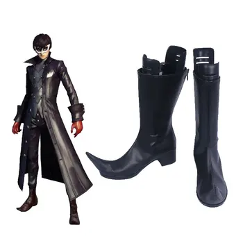 Persona 5 Protagonistul Phantom Thief Joker Cosplay Pantofi Cizme Negre Din Piele Costume De Halloween