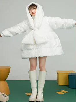 Iarnă Albă În Jos Jacheta Femei 2021 Dulce Drăguț Bowknot Strat Gros De Moda Coreeană Liber Parka Femei Top