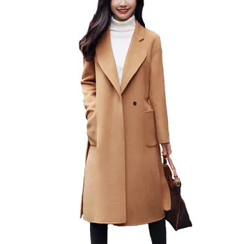 2022 Moda Femei, Haine Lungi De Lână, Amestecuri De Iarnă Rever Eșarfe Maneca Lunga Slim Cald Doamnelor Elegante Paltoane 5 Culori N124