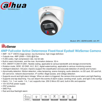 Dahua 4MP Kit Camera IP IPC-HDW3449H-CA-PV WizSense Full-Color H265+ POE MIC Built-in Card SD de Securitate CCTV de Exterior cu Camera Video
