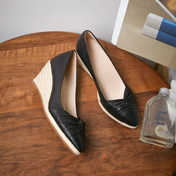 Femei din piele pană slip-on pompe toc mic confortabil femeie încălțăminte OL stil cutat papion casual de zi cu zi pantofi de vânzare