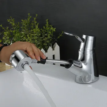 Fabrica de vânzare directă de cupru pull-out bazinul robinet mâner unic singură gaură de apă rece și caldă de două-funcția duș