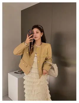 Toamna 2021 Stil coreean Mici Parfum Lady Haină Scurtă din Metal de Înaltă calitate Butoane Lovit Casual Culoare piele de Oaie Autentic Overwear