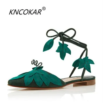 KNCOKAR Vara nou stil fund plat la modă și confortabil lega un inel de picior frunze pentru a lega o doamnă vânt sandale