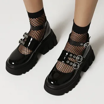 Moda Catarama Indesata Gotic Platforma Pantofi Femei Piele Neagra Brevet De Design De Brand Fetish Pompe De Încălțăminte De Înaltă Calitate, De Sex Feminin