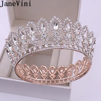 JaneVini de Lux Baroc Mireasa Diademe și Coroane Cerc Complet Pietricele Cristal Rotund Nunta Coroana Femei Headpieces Bijuterii