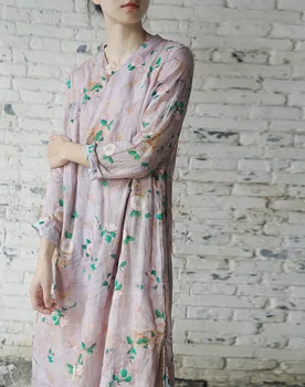 Zen ramie de imprimare nou Chinezesc slant fusta rochie stil național dublă jad butoane spectacol lung și subțire cheongsam l2277