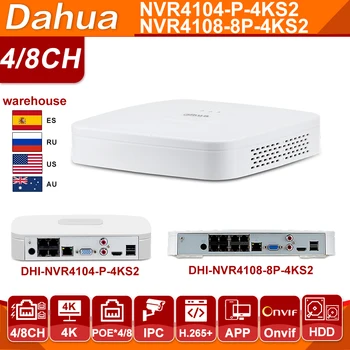 Dahua Original 4K 4CH 8CH NVR NVR4104-P-4KS2 NVR4108-8P-4KS2 POE NVR Network Video Recorder cu IVS HD de 8 mp pentru Camera IP