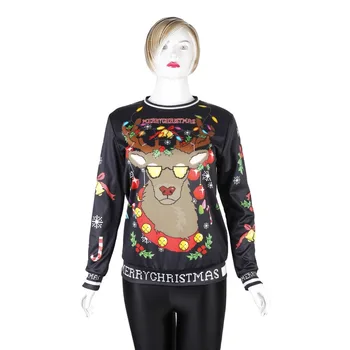 Crăciun ren Digitale de imprimare Rotund gât Tricoul AutumnWinter Casual cu maneci Lungi Vrac Treninguri pentru femei haine