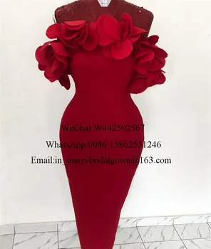 Sexy Red 3D Flori Africane Rochii de Domnișoarele de onoare 2020 Pe Umăr Plus Dimensiune Ceai de Lungime arabă Țară Oaspete de Nunta domnisoara De Onoare