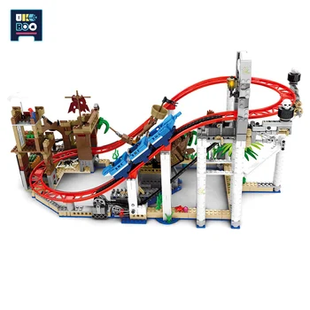 UKBOO 1572PCS Oraș Pirat Bază Roller Coaster Parc Tematic Model Blocuri Eductional DIY Cifre Cărămizi Jucarii Pentru Copii