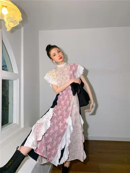 Vintage Mozaic Rochii Lungi Femei Zburli Maneca Doamnelor Rochie Eleganta 2021 Moda Streetwear Haine De Vară U026