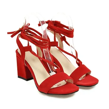 Ochanmeb mare plus dimensiune 43 supradimensionate sandale pantofi femei piele de căprioară faux Bloc Tocuri strappy Gladiator Sandal red nud negru gri