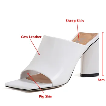 MILI-MIYA Moda Nou Flip-Flops Deget de la picior Pătrat Designer Papuci Femei Vara Vacă din Piele Diapozitive Catâri Tocuri Groase în aer liber