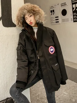 2021 iarna noi scule jos jacheta femei pe mijlocul lungimii mari guler de blană plăcintă depășește îngroșat expediție cuplu sacou