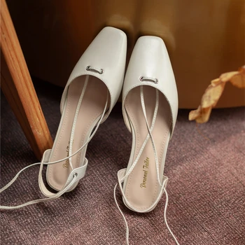 Orignice Noi De Vara Pentru Femei Din Piele Confortabile Sandale Plate Square Toe Glezna Curea De Petrecere Cariera Pantofi Manual De Caise