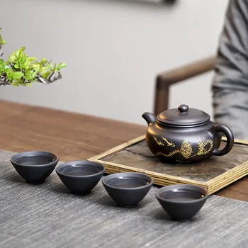 Yixing artist celebru Wu ronghua pur handmade mov ceainic de lut Ceainic Set de Ceai vas antic set 320C