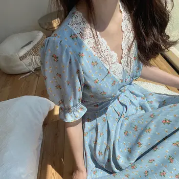 Vintage Floral rochii Femei Elegante, Dantela, Sifon coreean Rochie de Petrecere Puff Maneca Gât Rochie Rochii de Toamna pentru Femei 2022