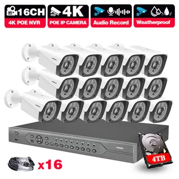 16CH 4K POE NVR Inteligente Ai 8MP Sistem de Securitate CCTV Kit de Detectare a Mișcării Audio Microfon IP de Exterior Sistem de Supraveghere video