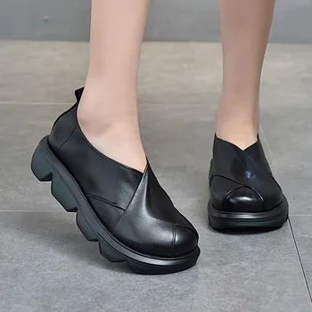 Din Piele Femei Pantofi Platforma, Pantofi Platforma 2021 Primăvara anului Nou Primul Strat de piele de Vacă Pantofi Singur sex Feminin Mare Rotund Pantofi